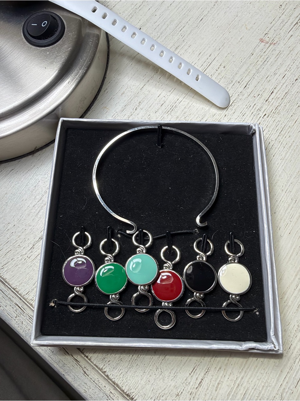 Silver Tone Interchangeable Enamel Charm Bracelet - Multi-Color